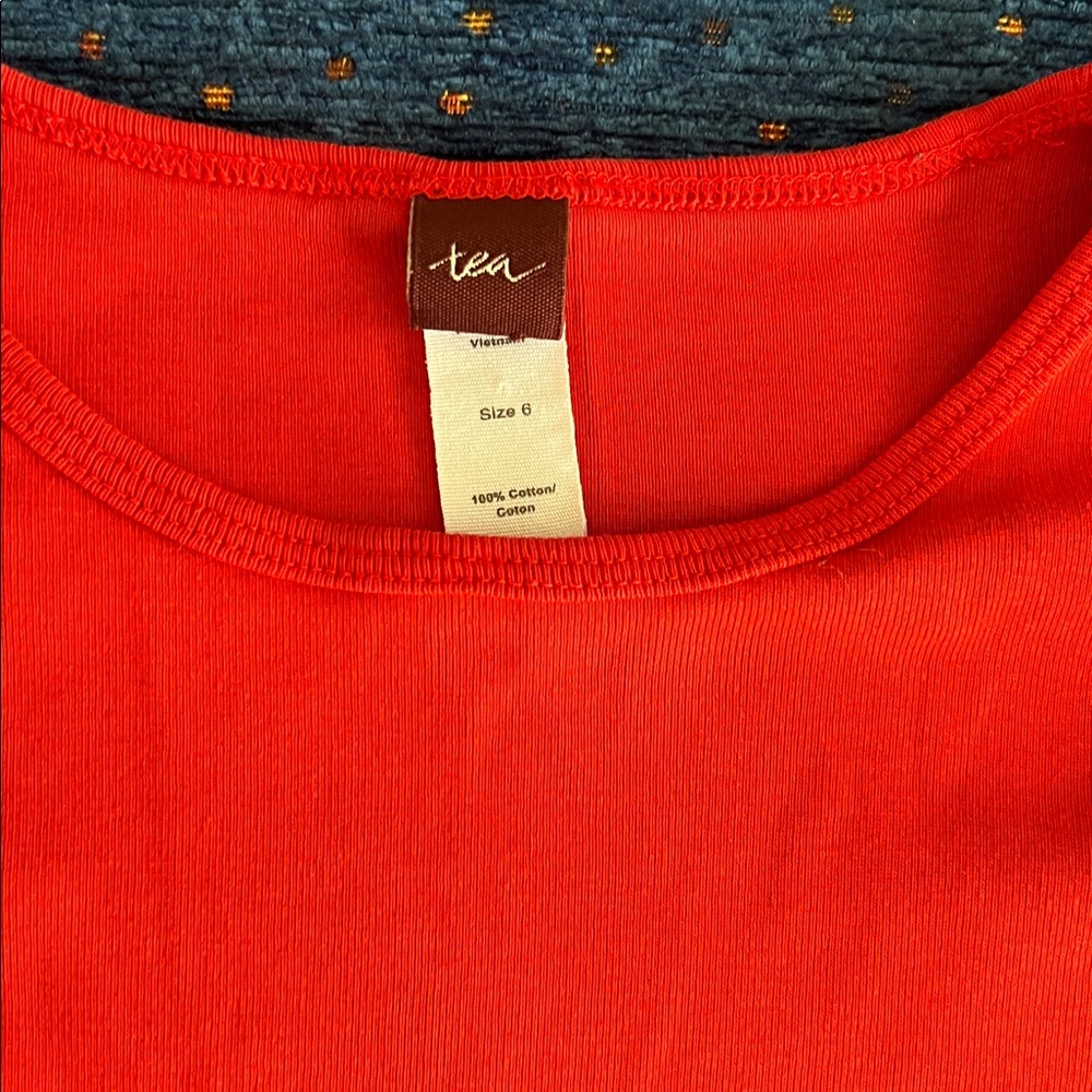 Tea collection size 6 Red Long Sleeve Dress with Floral Skirt - Picture 2 of 5